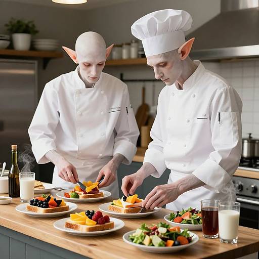 Elven Chefs Preparing Vibrant Brunch