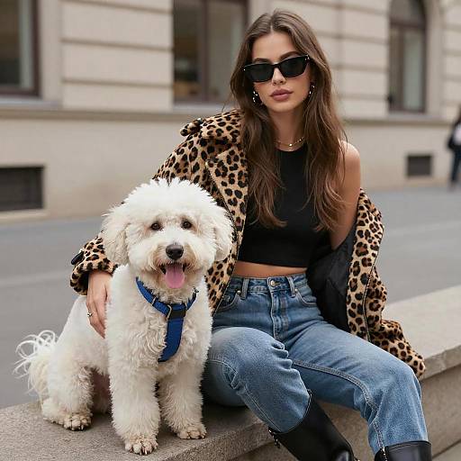 Urban Chic Woman with Fluffy Dog
