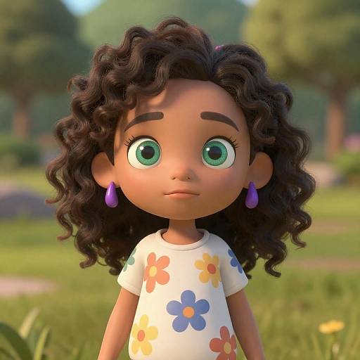 Green-eyed CGI Girl in Sunlit Meadow