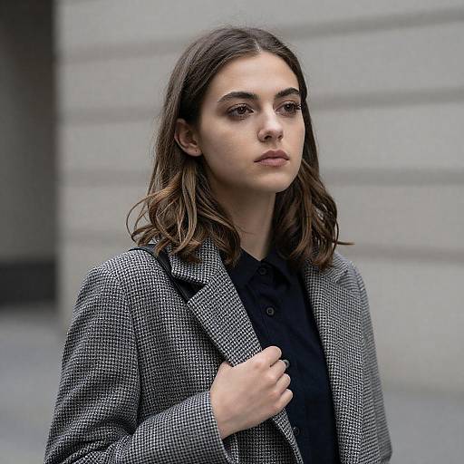 Young Woman in Houndstooth Coat
