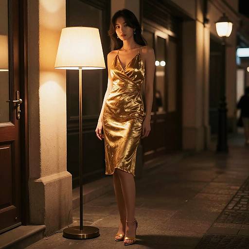 Woman in Gold Dress with Leg Lamp