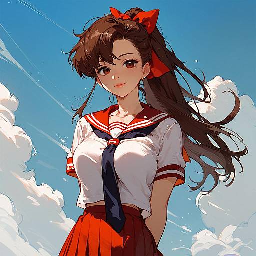 90s Anime Schoolgirl Outdoor Scene