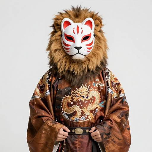 Anthropomorphic Lion in Kitsune Mask