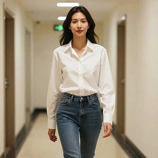 Woman in White Shirt and Jeans