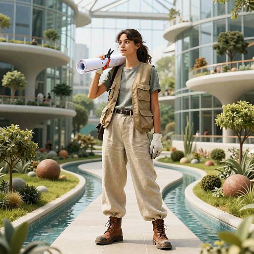 Female Landscape Architect in Modern Urban Garden