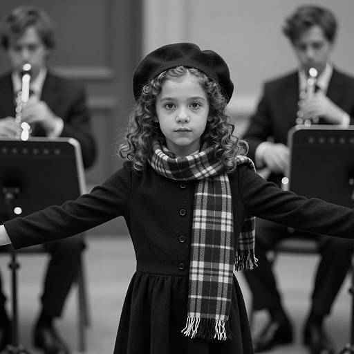 Focused Young Girl in Black and White