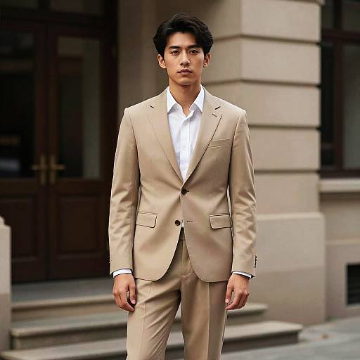 Man in Tan Suit by Building