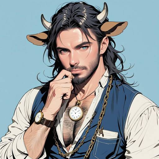Rugged Man with Cow Horns Portrait Rugged Man with Cow Horns Portrait