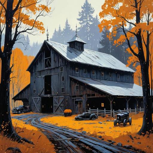 Epic Fantasy Barn Surrounded by Autumn Galaxy