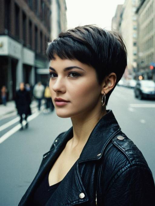 Woman with Pixie Haircut in City Street