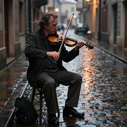 Moody Film Noir Violinist Evening