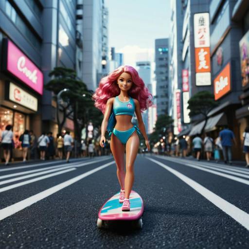 Barbie Doll Skateboarding in Tokyo Street