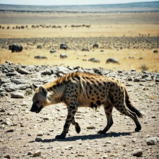Hyena Stalking Prey on Rocky Plains