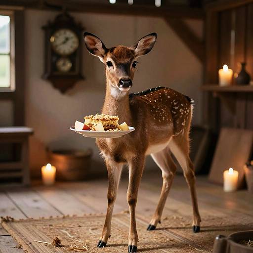 Candlelit Barn Scene with Fawn