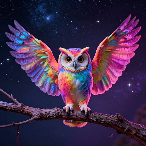 Neon Owl on Cosmic Night