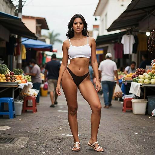Full-Body Latin Woman in Market