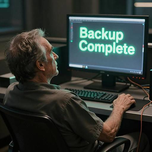 Cinematic Cyberpunk Elderly at Desk