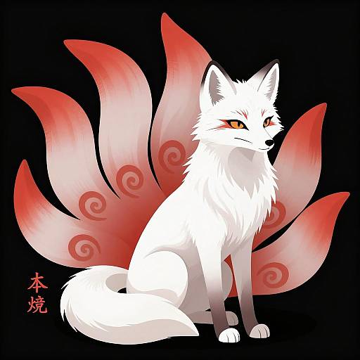 White Nine-Tailed Fox Illustration