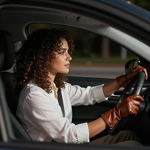 Nighttime Drive: A Stylish Woman's Journey