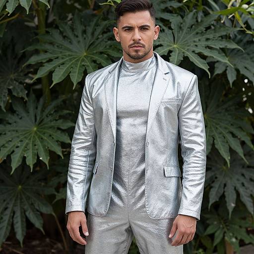 Man in Shiny Silver Metallic Jumpsuit