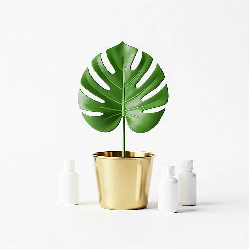 Sleek Brass Planter with Monstera Leaf
