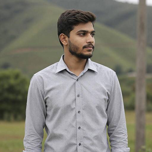 Young Man Outdoors with Neutral Expression