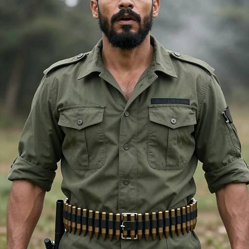 Muscular Bearded Man Yelling in Green