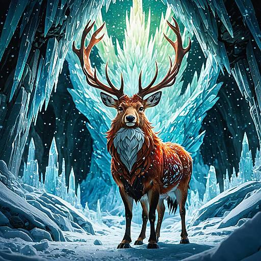 Crystal-Infused Phoenixstag in Frozen Cavern