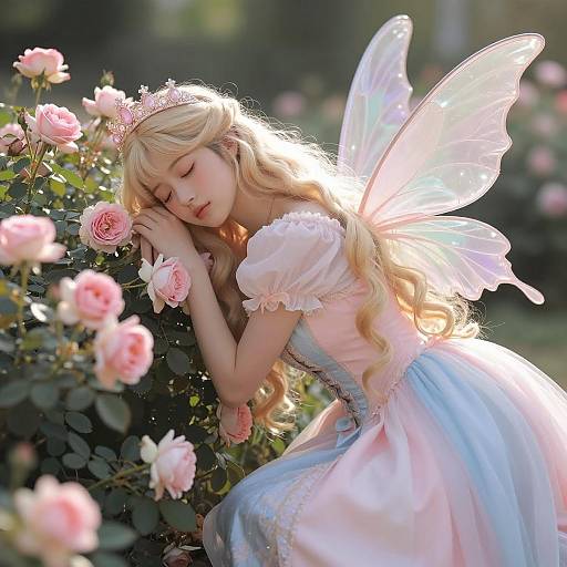 Fairy Princess Sleeping Among Roses