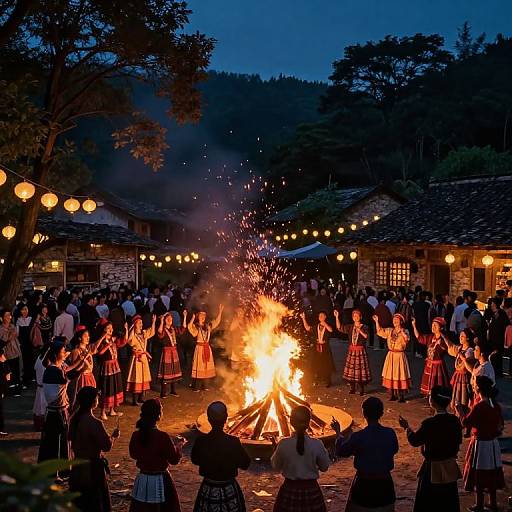 Village Fire Singing Festival at Night