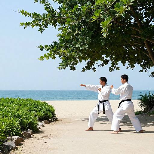 Martial Arts Duo on Beach Path
