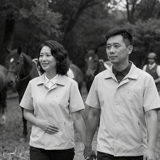 Black-and-White Couple in Forest Clearing