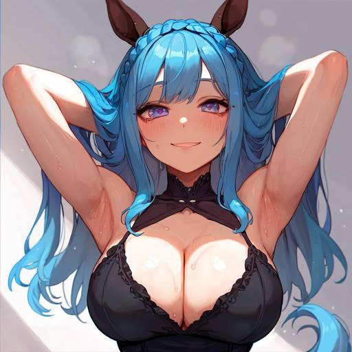 Charming Horse Girl with Blue Hair