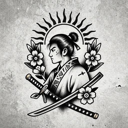 Vintage Samurai Ink Tattoo Flash