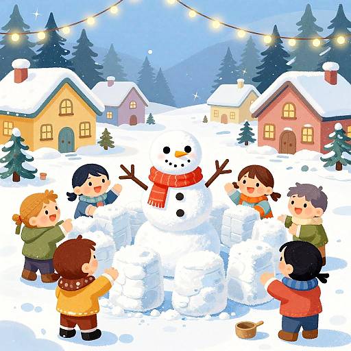 Playful Snowman Building Snow Fort