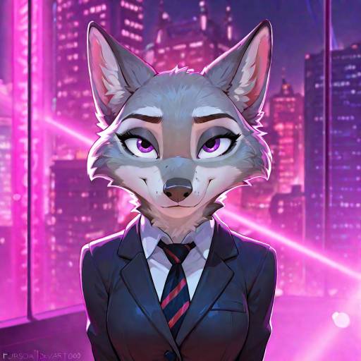 Expressive Female Wolf Fursona in Jester Attire