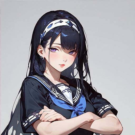 Anime Girl with Purple Eyes Pose