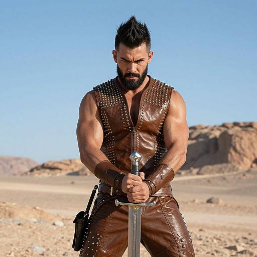 Muscular Warrior in Desert Battle