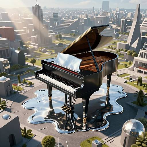 Surreal Dreamscape with Levitating Piano