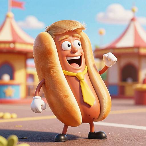 Whimsical Trump Hot Dog Cartoon