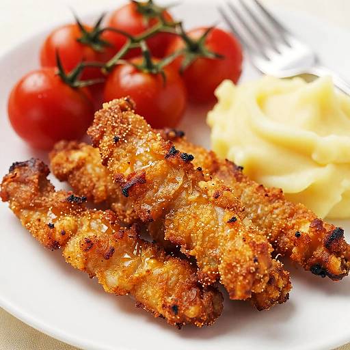 Crispy Charred Chicken Strips Close-Up