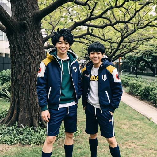 Two boys in hero academia Iida costumes outdoors