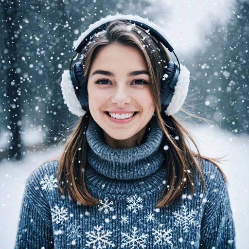 Smiling Woman in Winter Sweater and Earmuffs