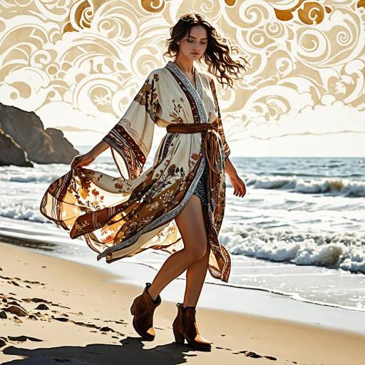 Bohemian Woman Walking on Beach