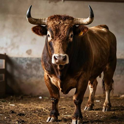 Muscular Bull Portrait on Rustic Farm