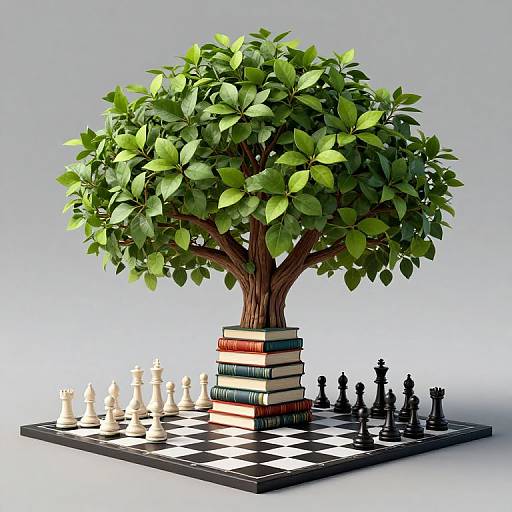 Book Tree on Chessboard Illustration