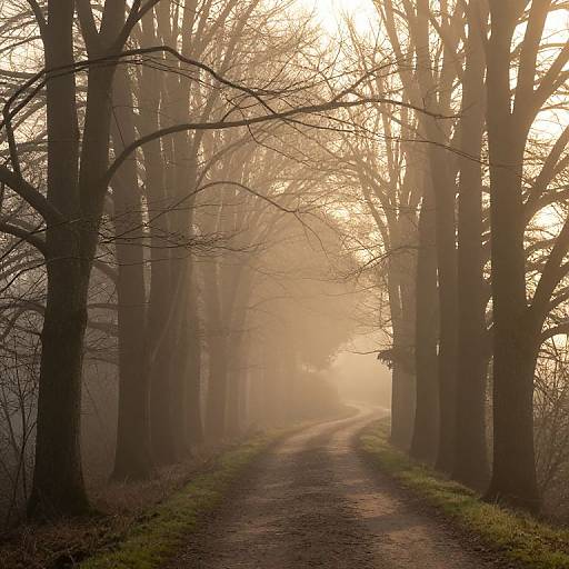 Misty Woodland Path at Dawn