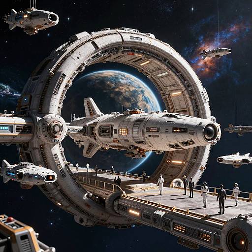 ECR Sci-Fi Space Station Orbiting Planet