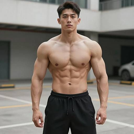 Muscular Man in Urban Parking Lot