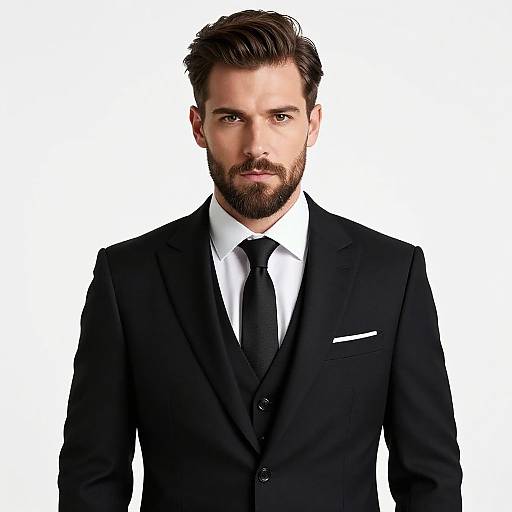 Handsome Bearded Man in Black Suit